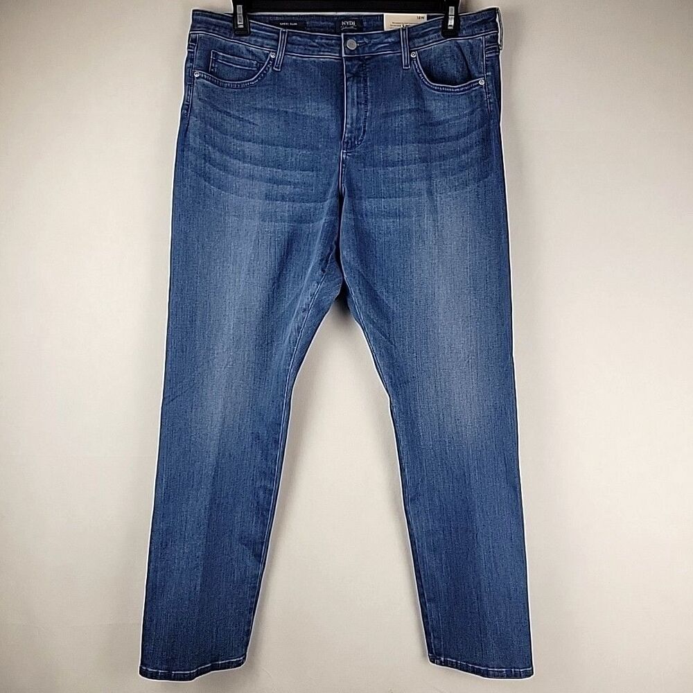 NYDJ Jeans Sheri Slim Womens 18 Medium Wash Mid Rise Straight Leg Lift Tuck